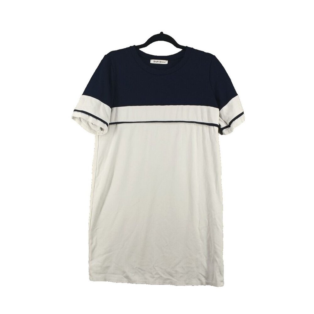 BRIGITTE BRIANNA T-shirt Dress MEDIUM (8-10) Color Block Casual Knit Blue White